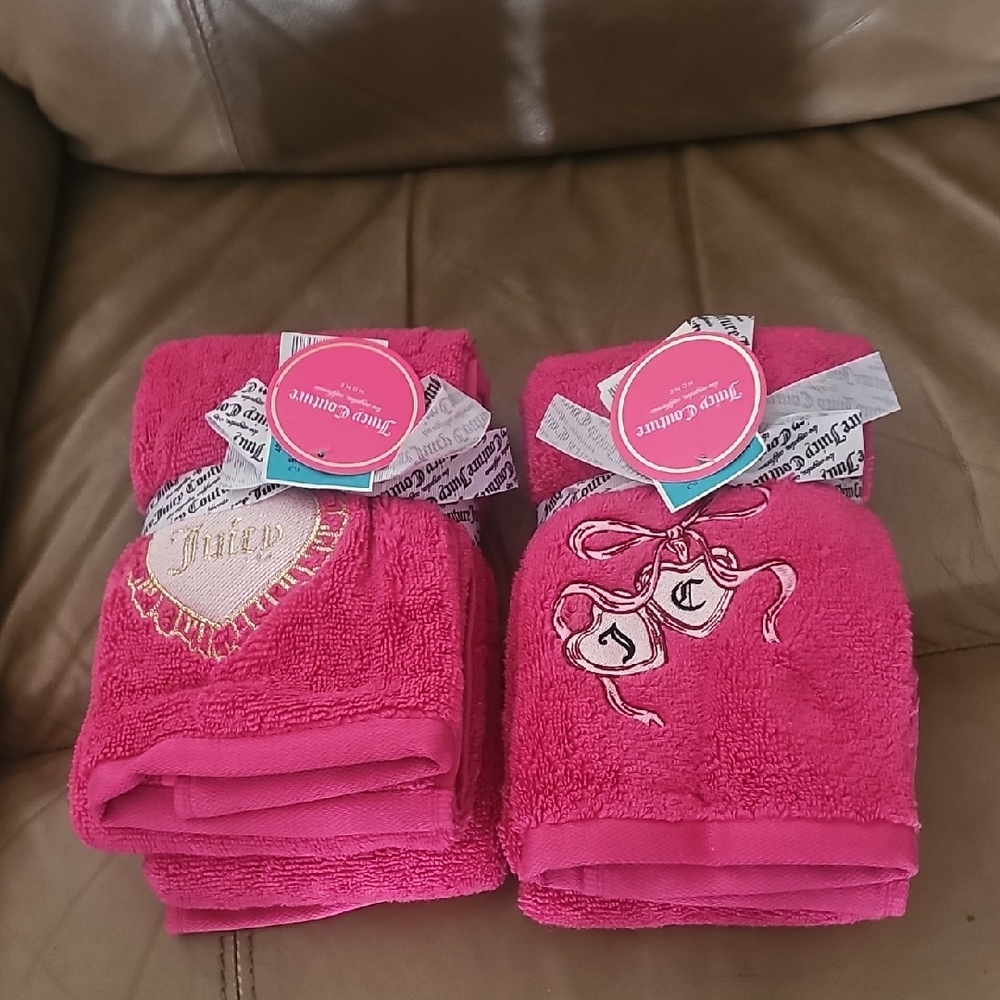 Juicy Couture Bright Pink Embroidered Towel Duo